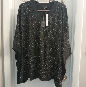 New! Lush Vilca Milano Black V-Neck Pullover Poncho with Metallic Studs L/XL